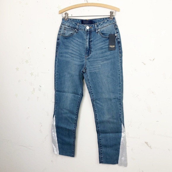RACHEL Roy hi rise cropped raw hem sequin detail jeans - Picture 9 of 13
